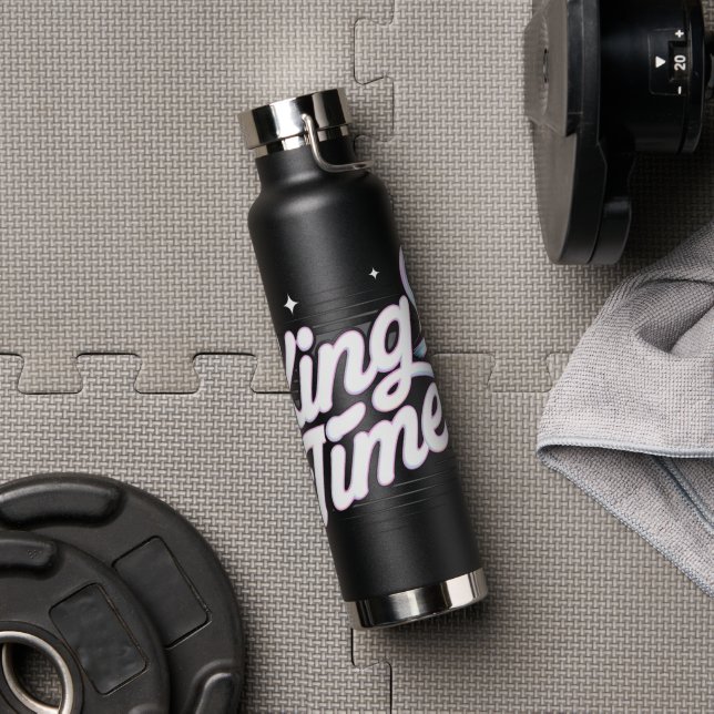 King Time Retro Typography Motivational Design Water Bottle (Gym)