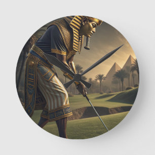 King Tut Playing Golf  Funny Ancient Egypt Art  Hu Round Clock