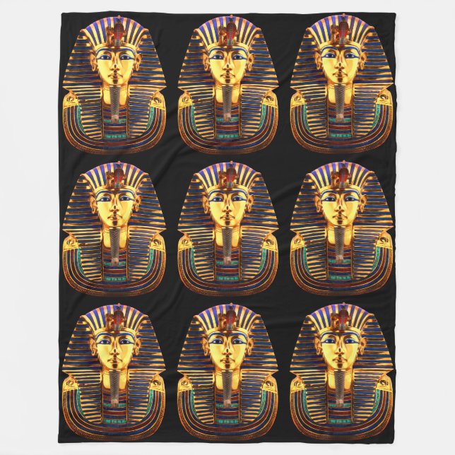 King Tutankhamun, Gold Mask Fleece Blanket (Front)