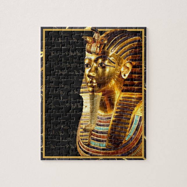 King Tutankhamun with Hieroglyphs Gold and Black Jigsaw Puzzle (Vertical)