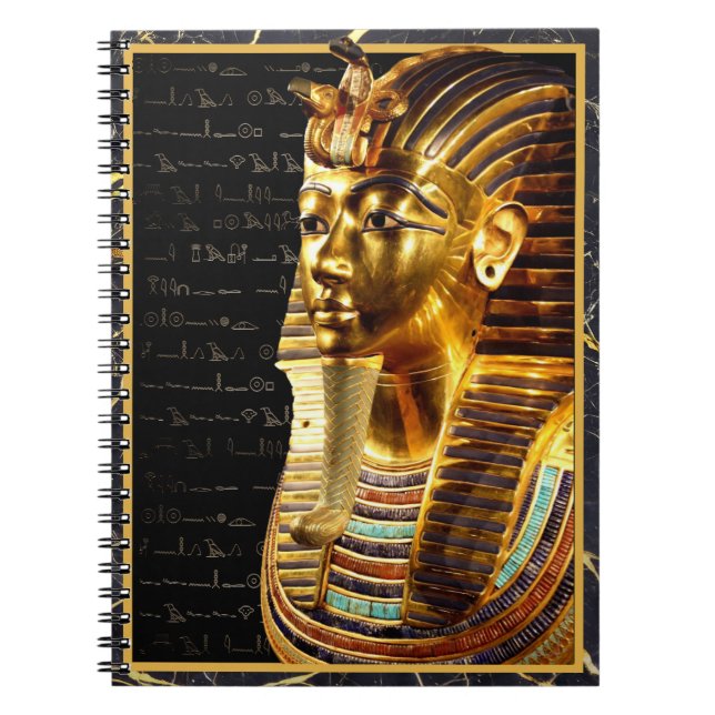 King Tutankhamun with Hieroglyphs Gold and Black Notebook (Front)