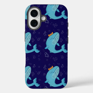 King Whale with Crown   Whimsical Ocean Folk Art iPhone 16 Case