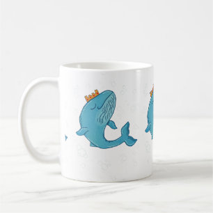 King Whale with Crown Whimsical Ocean Folk Art Coffee Mug