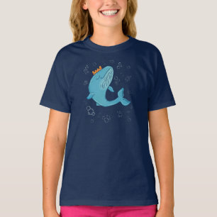 King Whale with Crown Whimsical Ocean Folk Art T-Shirt