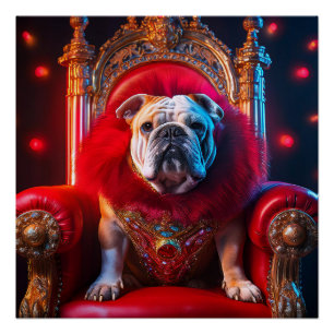 King Winnie The Bulldog On His Throne Poster