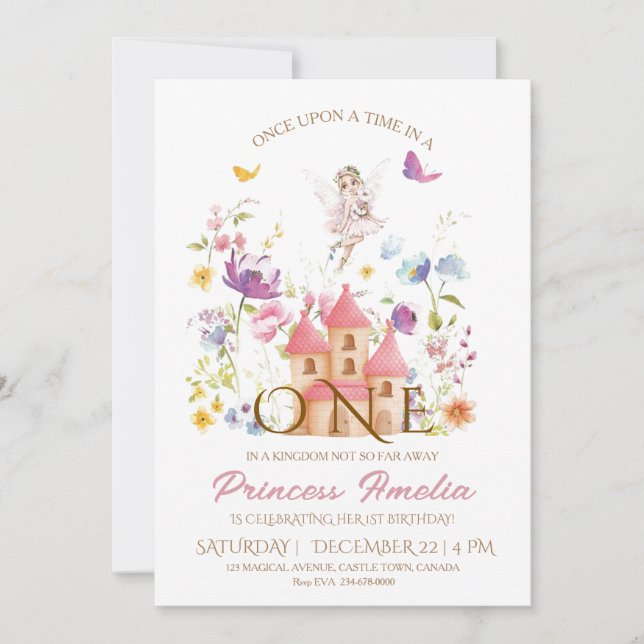 Kingdom Fairy theme Girls 1st Birthday  Invitation (Front)