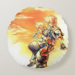 Kingdom Hearts II Roxas & Sora Eating Ice Pops Round Pillow