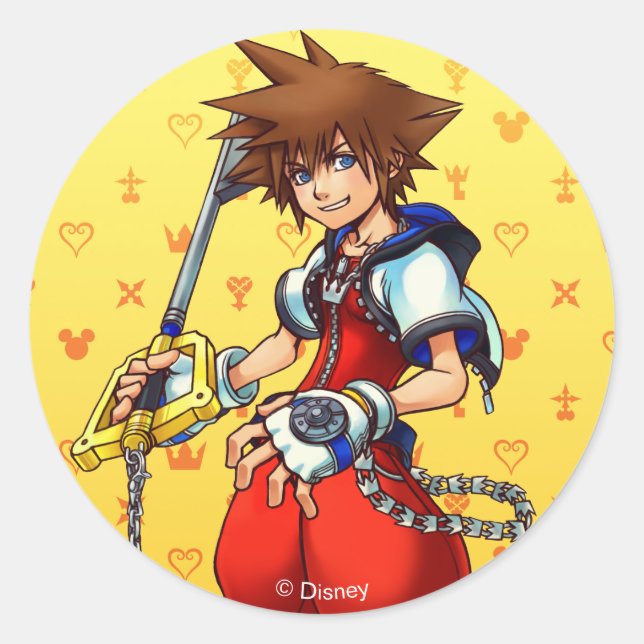 Kingdom Hearts | Sora Character Illustration Classic Round Sticker (Front)