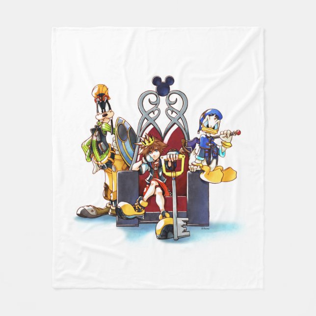 Kingdom Hearts | Sora, Donald, & Goofy On Throne Fleece Blanket (Front)
