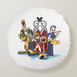 Kingdom Hearts Sora, Donald, & Goofy On Throne Round Pillow