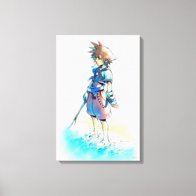 Kingdom Hearts | Sora On Beach Watercolor Canvas Print (Front)