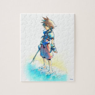 Kingdom Hearts Sora On Beach Watercolor Jigsaw Puzzle