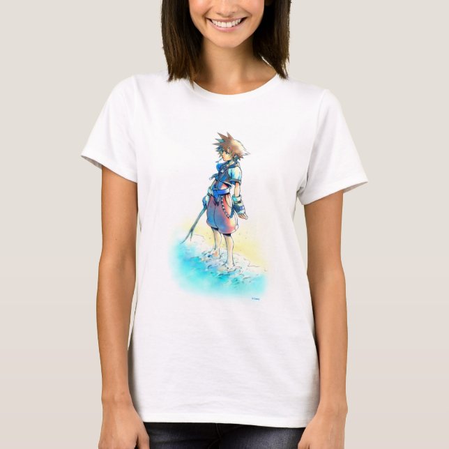Kingdom Hearts | Sora On Beach Watercolor T-Shirt (Front)
