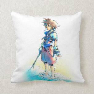 Kingdom Hearts   Sora On Beach Watercolor Throw Pillow
