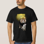 Kingdom of the Lamb T-Shirt<br><div class="desc">Menorah shining the Light of the World on to the King Lion and the Humble Lamb</div>