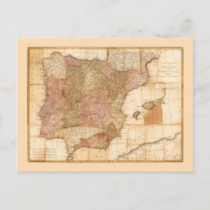 Kingdoms of Spain and Portugal Map by R Sayer 1772 Postcard