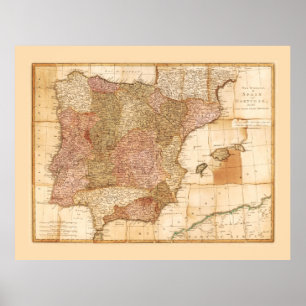 Kingdoms of Spain and Portugal Map by R Sayer 1772 Poster