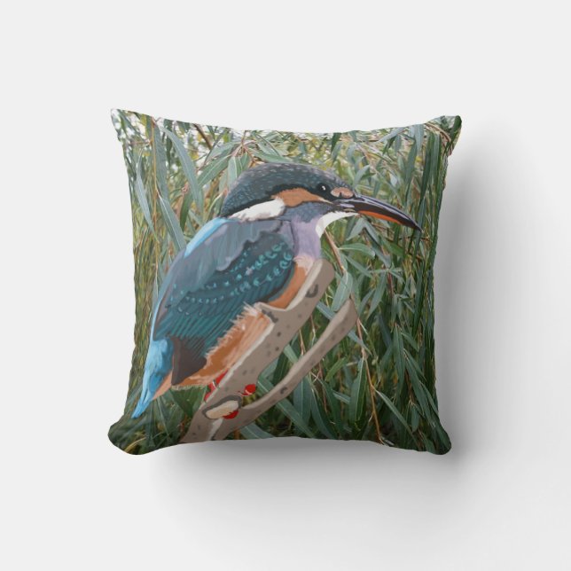 Kingfisher and Willow Left side Throw Pillow (Front)