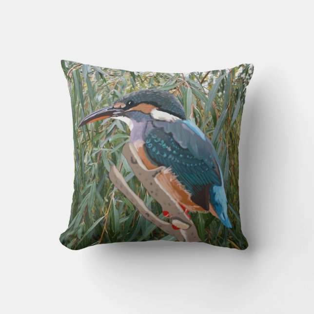 Kingfisher and Willow Right side Throw Pillow (Front)