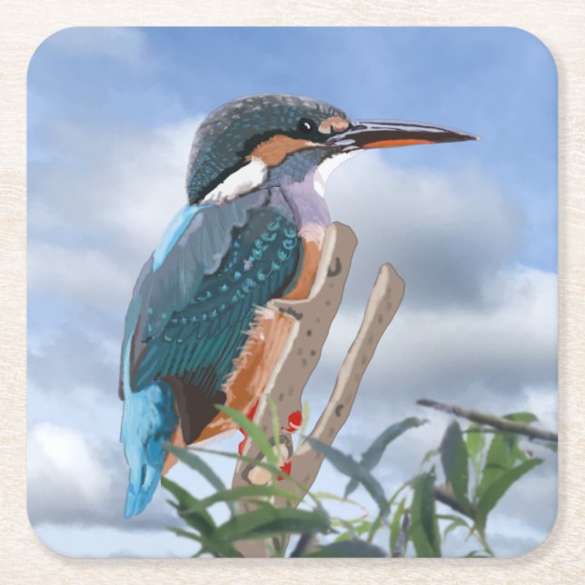Kingfisher and Willow  Square Paper Coaster (Front)