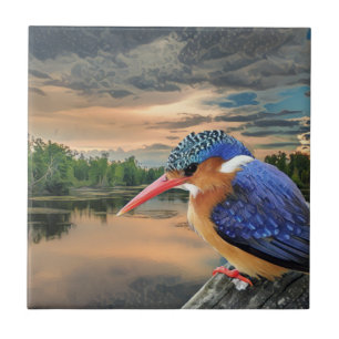 Kingfisher At Sunset Tile