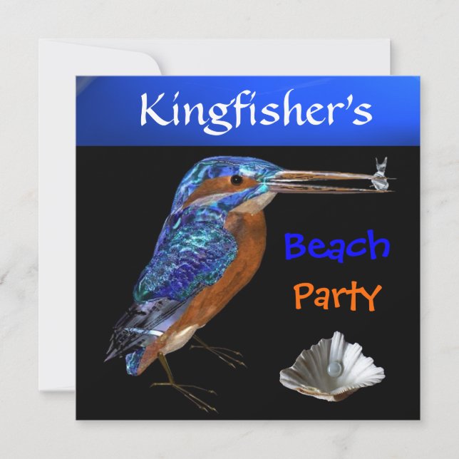 KINGFISHER BEACH PARTY,Blue Black Invitation (Front)