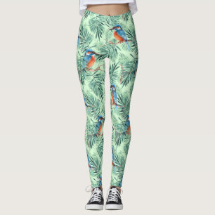 Kingfisher. Bird and leaves Leggings