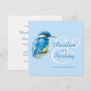 Kingfisher bird blue and white square wedding invitation