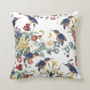 Kingfisher Bird Butterfly Garden Flower Pillow