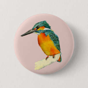 Kingfisher Bird Watercolor Painting 2 Inch Round Button