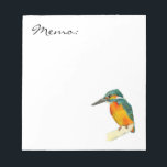 Kingfisher Bird Watercolor Painting Notepad<br><div class="desc">This is a watercolor painting of a kingfisher bird. It is sitting on the edge of a branch. The bird has bright colours. Orange and yellow on his belly and green on his head and wings. He is looking sideways.</div>