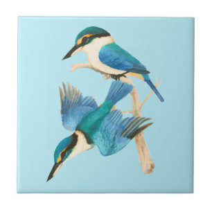 Kingfisher Birds Watercolor Blue Tile