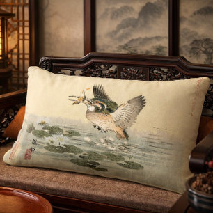 Kingfisher by Japanese Artist Kono Bairei Lumbar Pillow
