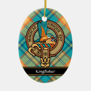 Kingfisher Crest over Tartan Ceramic Ornament