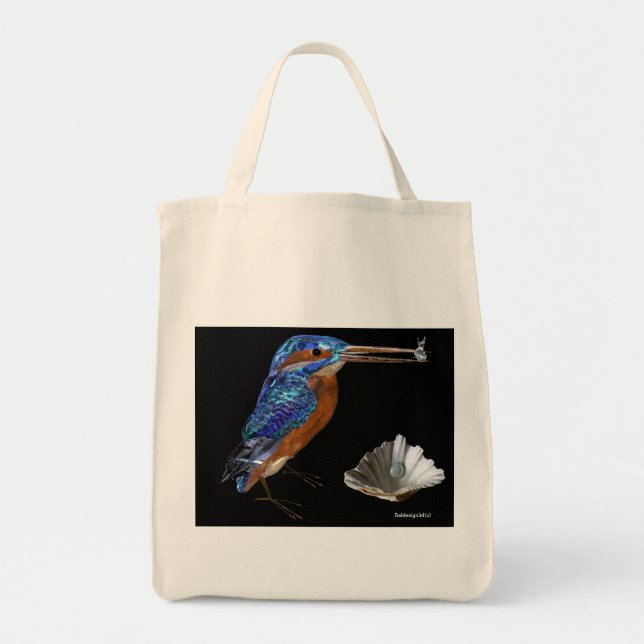 KINGFISHER  , Electric Blue, Black Tote Bag (Front)
