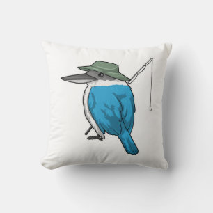 Kingfisher Fishing Fisher Fishing rod Throw Pillow