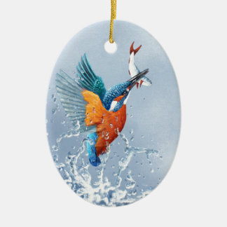 Kingfisher flying out of the water ceramic ornament