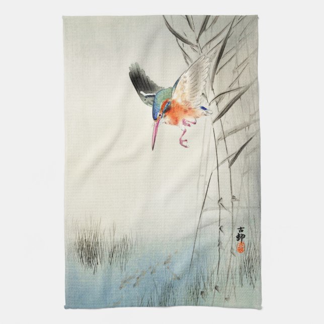Kingfisher Hunting - Ohara Koson -  Kitchen Towel (Vertical)