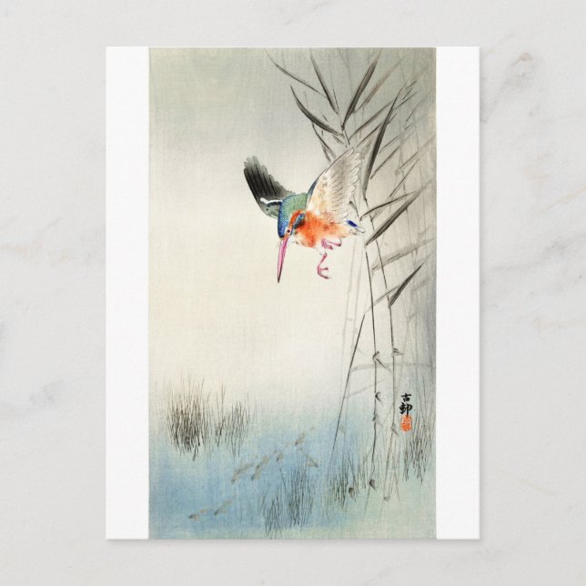 Kingfisher Hunting - Ohara Koson - Vintage Art Postcard (Front)