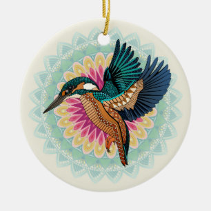 kingfisher mandala ceramic ornament