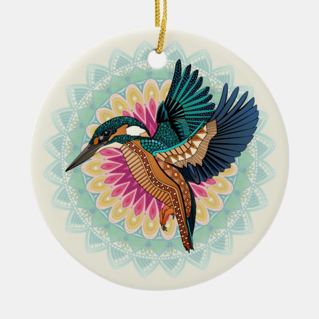 kingfisher mandala ceramic ornament (Front)