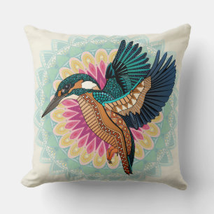 kingfisher mandala throw pillow