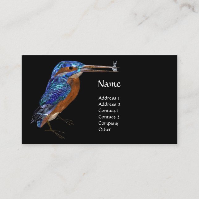 KINGFISHER  MONOGRAM , Electric Blue, Black Business Card (Front)