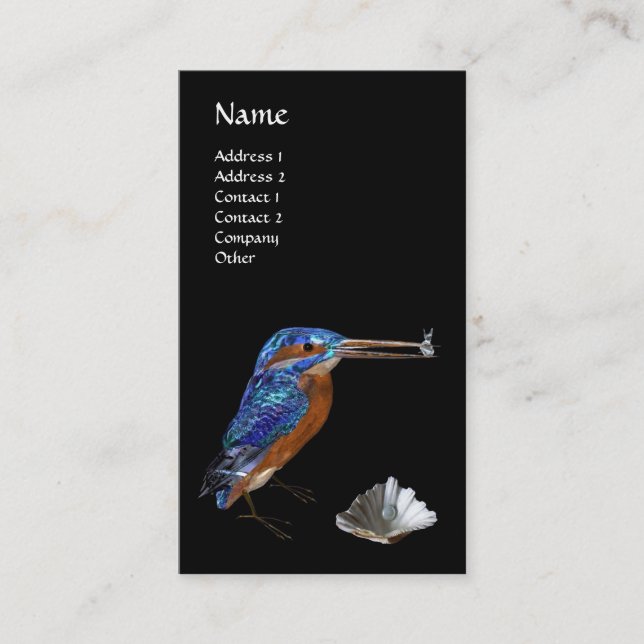 KINGFISHER  MONOGRAM , Electric Blue, Black Business Card (Front)