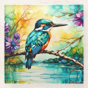 Kingfisher Mountains, Water and Wildflowers Glass Coaster