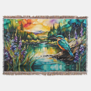 Kingfisher Mountains, Water and Wildflowers Throw Blanket