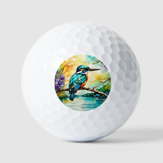 Kingfisher over Water and Wildflowers Golf Balls (Front)