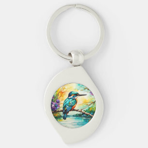 Kingfisher over Water and Wildflowers Keychain