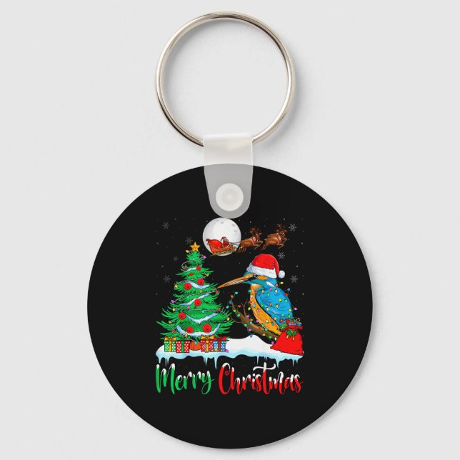 Kingfisher Santa Hat Xmas Tree Merry Christmas Kin Keychain (Front)
