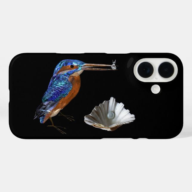 KINGFISHER,SEA SHELL AND PEARL Electric Blue,Black Case-Mate iPhone Case (Back (Horizontal))